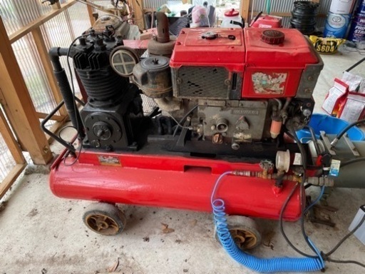 鳥取発引き取り限定 ヤンマー発動機付き明治コンプレッサー　動作確認済み　現状渡し　自家塗装品　近県まで配送可能