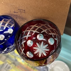 J1547  値下げしました！　未使用箱付 江戸切子 木本硝子 重ね矢来 ぐいのみペアの画像