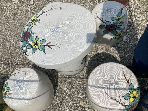 エクステリア　机　椅子　セット　花柄