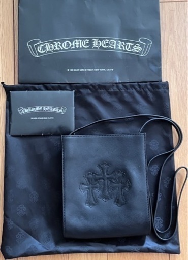 クロムハーツ スクエアポケット3クロスパッチレザーショルダーバッグ