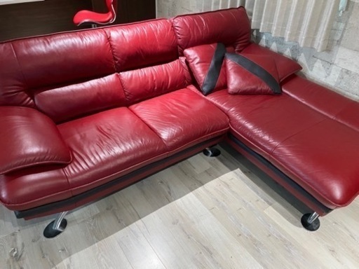 ニトリ　カウチソファ本革　L字型　3人掛け