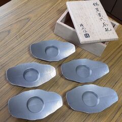 錫 蕉葉式茶托5客 松下靖夫（松下喜山）造