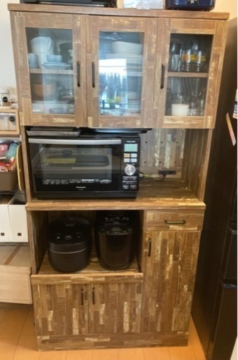 【掲載は9月末まで、これ以上値下げ不可¥10000→¥4000】KAGU350 Cave 寄木柄 180cm レンジ台 食器棚