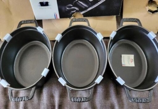 ストウブ　staub ココット　オーバル　黒　鍋１５cm　３点セット  リサイクルショップ宮崎屋住吉店22.8.23F