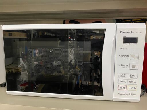 美品 Panasonic 電子レンジ NE-E22A2 2019年式 22L ターンテーブル 横開き ホワイト