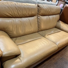 9/3 値下げ⭐️人気⭐️大川家具 本革 3人掛けソファ