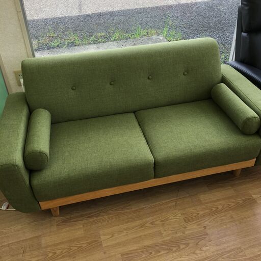 LOWYA 2Pソファ ニューオノマ2 グリーン H72×W160×D76 クリーニング済み KJ851