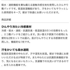 新品 未使用品 冷感×吸水×速乾×抗菌防臭×吸湿放湿 ★冷感敷パッド2枚組みの画像