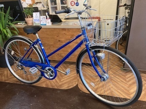 【LEDオートライト】6段変速　27インチ自転車　ブルー