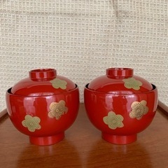蓋付き漆器椀ペア(口径9cm 深さ7cm) 未使用品