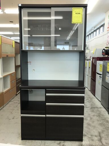 松田家具　パンチレンジ　キッチンボード　W980×D490×H2050mm　クリーニング済　キッチン収納　スキマ収納　ブラウン　モダン　おしゃれ