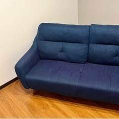 3人掛けソファー　ネイビー　美品　ハイバックの画像