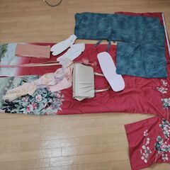 着物と草履道中着セット、バッグ付き 帯と襦袢なし