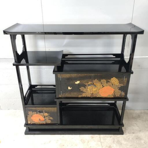 輪島塗 黒漆塗 飾り棚 棚 飾棚 高級 幅110cm×奥行き35cm×高さ110cm
