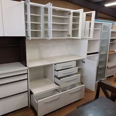 松田家具　トパーズＤレンジ　４枚扉キッチンボード　白　【愛品倶楽部柏店】の画像