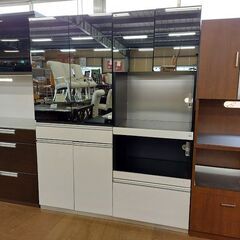 ディノス・セシール　鏡面　２枚扉食器棚＆レンジボードセット　黒　セパレート【愛品倶楽部柏店】の画像