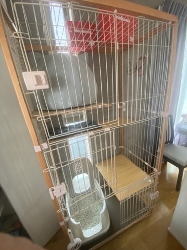 猫 ケージ キャットケージ 3段 木製フレーム ハンモック付 広々大型 猫ゲージ