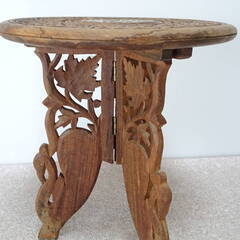 ☆★hf■アンティーク 昭和レトロ 木彫り 昭 ビンテージ 植木鉢置き 花台 ミニテーブル アジアン雑貨 フラワーテーブル 飾り台の画像