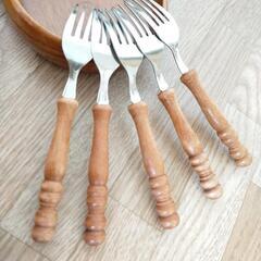 【決まりました!!】木製　お皿　プレート　アカシア？　カトラリー　フォーク　15点セットの画像
