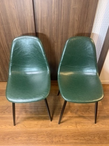 ダイニングチェア　2脚セット　レザーグリーン