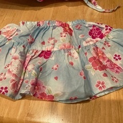 中古品　子供用浴衣　サイズ100 水色　帯付きの画像
