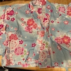 中古品　子供用浴衣　サイズ100 水色　帯付きの画像