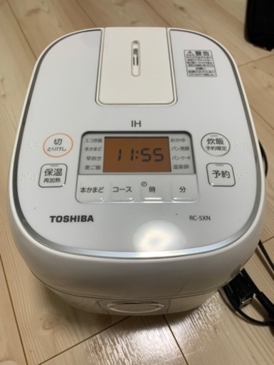 東芝 IH ジャー 炊飯器 備長炭ダイヤモンド釜 容量0.54L 3合炊き RC-5XN 2019年式