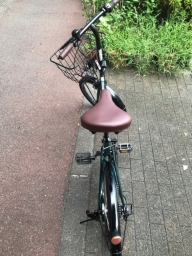 20インチ　マルイシ　外装6段変速　かご付き折り畳み自転車　マットグリーン