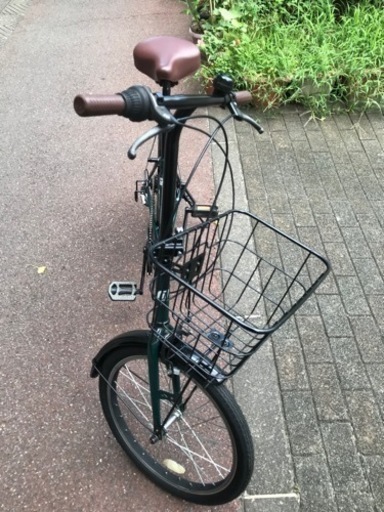 20インチ　マルイシ　外装6段変速　かご付き折り畳み自転車　マットグリーン