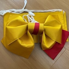 作り帯　黄色×赤