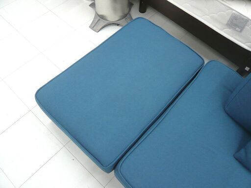 ミニソファー ソファ ブルー 横幅 160cm 中古 スツール付き 苫小牧西店