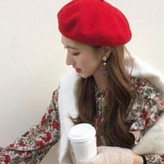 新品　ベレー帽 レディース 帽子 春夏 秋冬 ハンチング帽　レッド御洒落 男女兼用の画像
