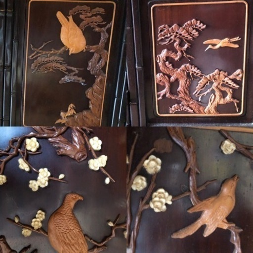 中澤唐木　好斎之作　紫檀無垢　拓植　象牙風　花鳥図　茶箪笥　茶棚　煎茶道具　和家具　和モダン　伝統工芸