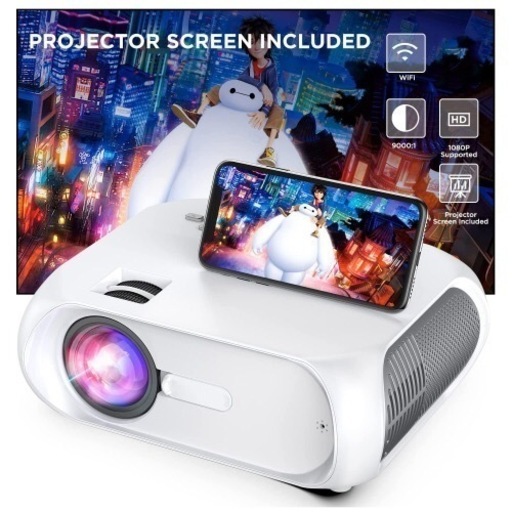 プロジェクター　Wi-Fi コンパクト　6500lmフルHD1080pワイヤレスミ①ラーリング