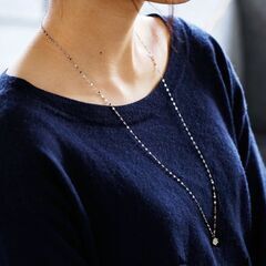 80cm　ロングネックレス　プラチナ　ダイヤ（チェーンはサージカルステンレス）の画像