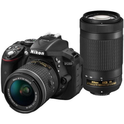(カメラ6点セット)Nikon ニコン D5300 一眼レフ ダブルズームキット 単焦点レンズ 三脚 カメラバッグ Canon キャノン FUJIFILM OLYMPUS SONY
