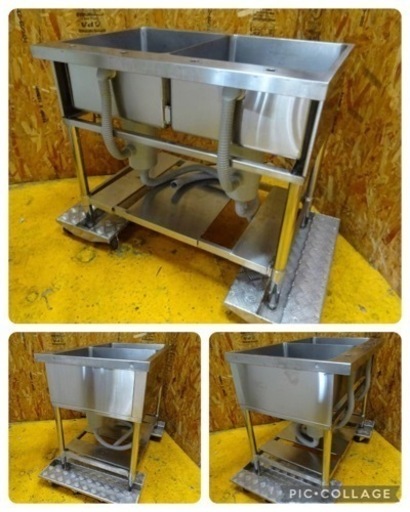 (768-0) 業務用 ステンレス 2槽シンク BG無し W900D600H800 中古品 二槽 流し台 厨房 飲食