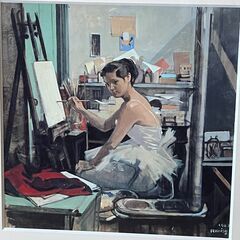 【額装】　絵画　アートポスター　人物画　小磯良平　額：縦48.5㎝×横48.5㎝×厚み3㎝の画像