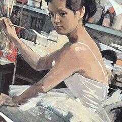 【額装】　絵画　アートポスター　人物画　小磯良平　額：縦48.5㎝×横48.5㎝×厚み3㎝の画像