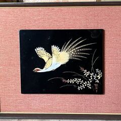 【額装】　絵画　花鳥画　自然画　サイン有　輪島塗　額寸：37.5...