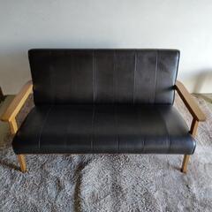 【決まりました】【美品】革張り木製ソファ