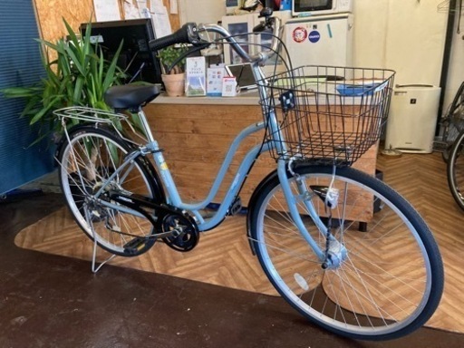 【LEDオートライト】6段変速　26インチ　ライトグレイッシュブルー