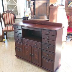 アンティーク 多段チェスト ワイド 薄型 象嵌細工（ぞうがん）■...