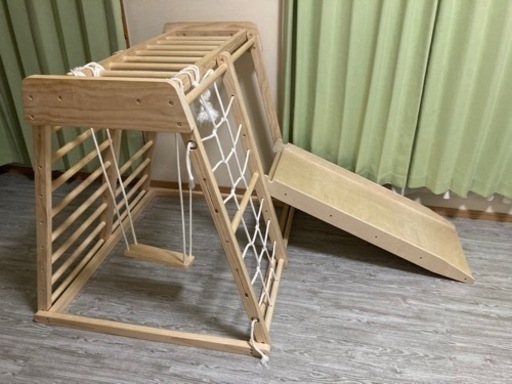 ジャングルジム　木製　滑り台　室内遊具　ボルダリング
