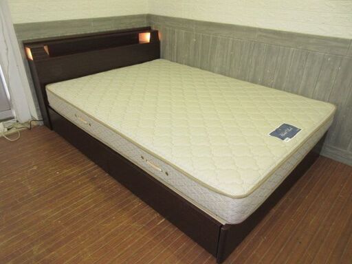 stp-1466　フランスベッド　ダブルベッド　引き出し付き　棚付き　コンセント　照明　ダークブラウン　ベッド　マットレス　寝具　すのこ　ダブルサイズ