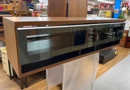 R372 ローボード、テレビボード、フロントガラス扉、幅150cm 美品