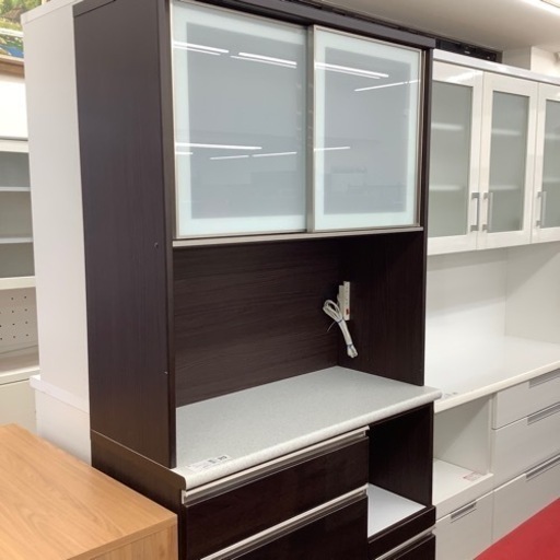 ニトリ レンジボード レンジ台付 2枚スライド 扉付 ダークブラウン×ホワイト 143