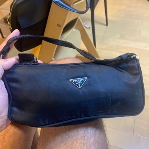 ✨美品✨PRADA アクセサリーポーチ 三角ロゴ ナイロン 白タグ ブラック