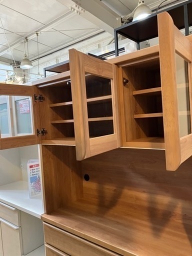 9/24 値下げ⭐️人気⭐️大川家具 3面レンジボード キッチンボード レール引出し スチーム対応