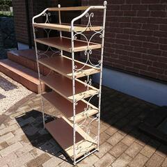 美品 ホワイトアイアンシェルフ シャビーシックインテリア 収納棚...